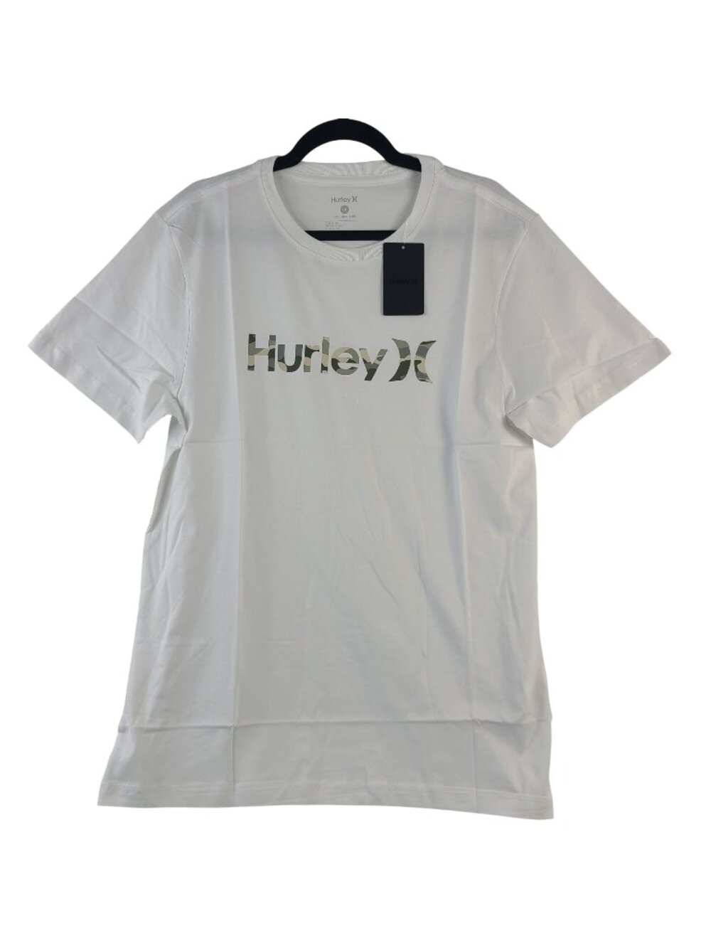 NEW Hurley Men's Camo Logo Graphic Tee White Short Sleeve Cotton T-Shirt Sz L